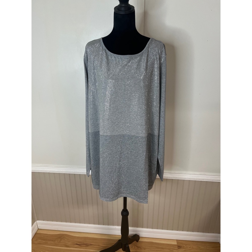 Marina Rinaldi Veggente Rhinestone Embellished Long Sleeve T-Shirt Grey XL NEW
